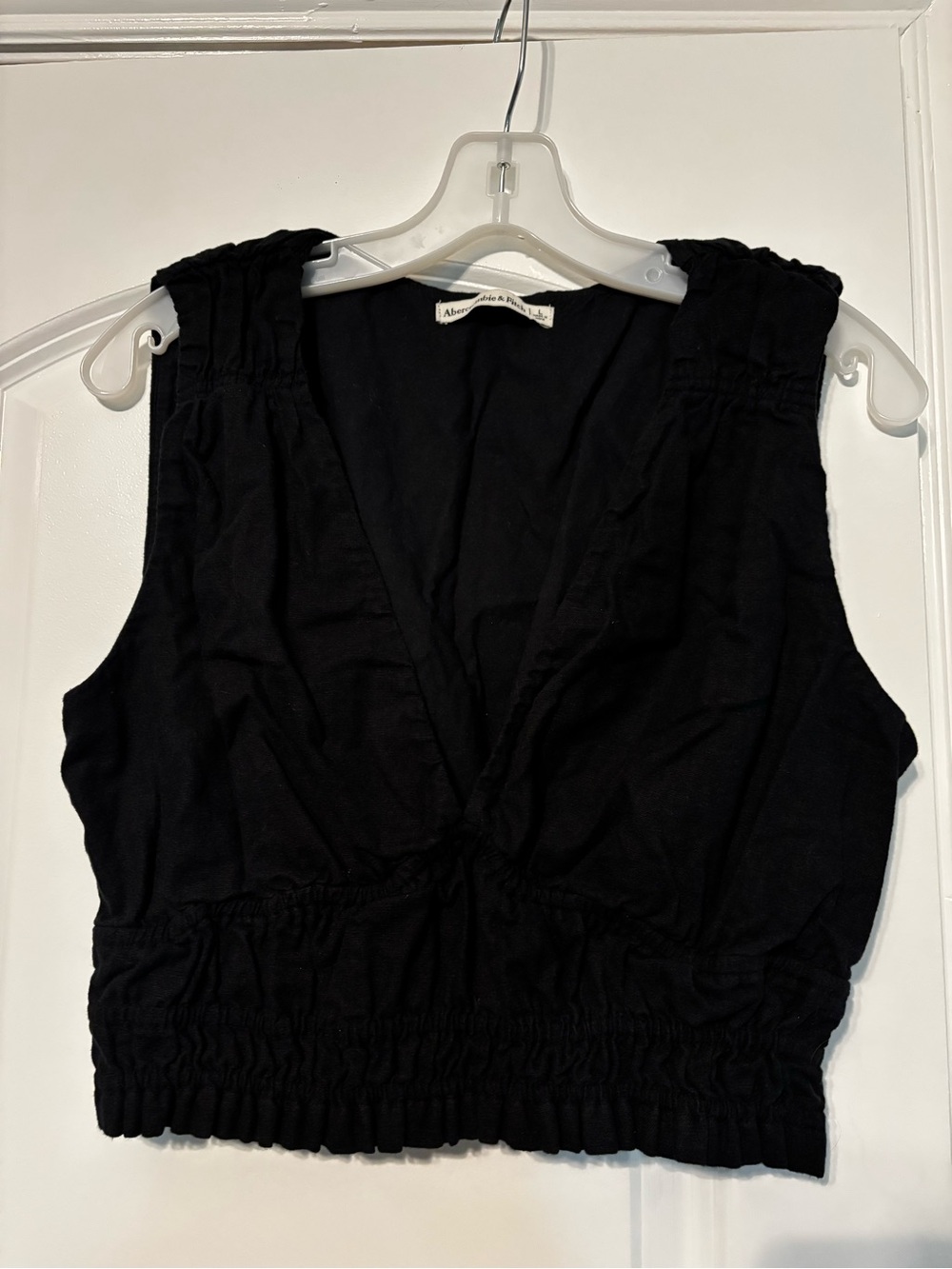 Abercrombie & Fitch Linen Cotton Blend Black Sleeveless V-Neck Cropped Top Large